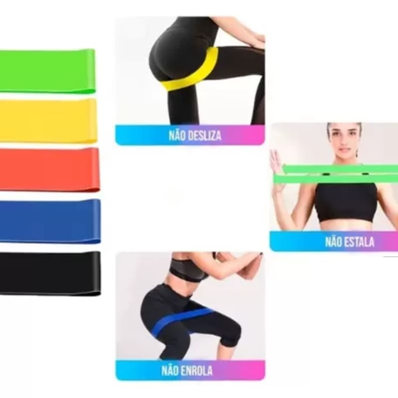 Kit com 5 Faixas Elásticas Para Exercícios Multifuncional