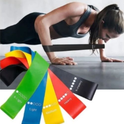 Kit com 5 Faixas Elásticas Para Exercícios Multifuncional