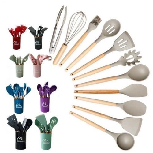 Kit Completo Utensílios de Cozinha em Silicone 12 Peças Antirriscos e Resistentes ao Calor