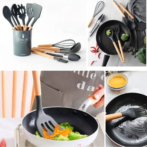 Kit Completo Utensílios de Cozinha em Silicone 12 Peças Antirriscos e Resistentes ao Calor