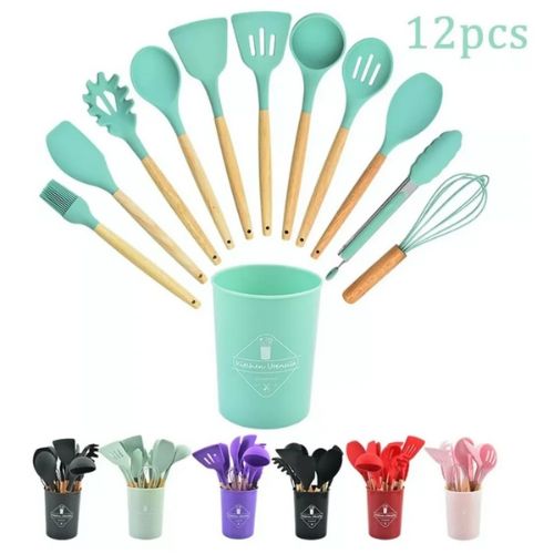 Kit Completo Utensílios de Cozinha em Silicone 12 Peças Antirriscos e Resistentes ao Calor