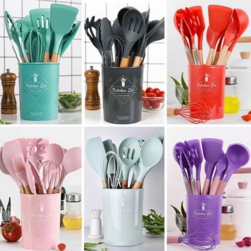 Kit Completo Utensílios de Cozinha em Silicone 12 Peças Antirriscos e Resistentes ao Calor