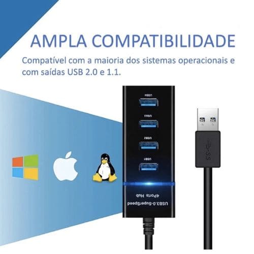 Hub USB 3.0 4 portas Expansor Rápido 5 Gbps Alta Velocidade Alta Resistência