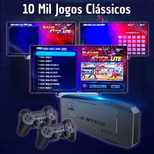 Videogame Nostálgico com 10.000 Jogos Clássicos Game Stick 64GB com 2 Controles