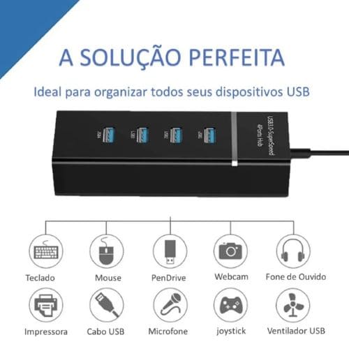 Hub USB 3.0 4 portas Expansor Rápido 5 Gbps Alta Velocidade Alta Resistência