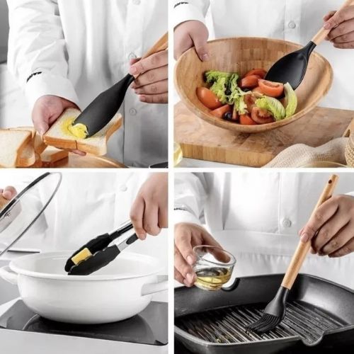 Kit Completo Utensílios de Cozinha em Silicone 12 Peças Antirriscos e Resistentes ao Calor