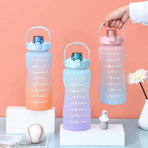 Kit 3 Garrafas de Água 2 litros 900ml e 300ml com Adesivo Motivacional