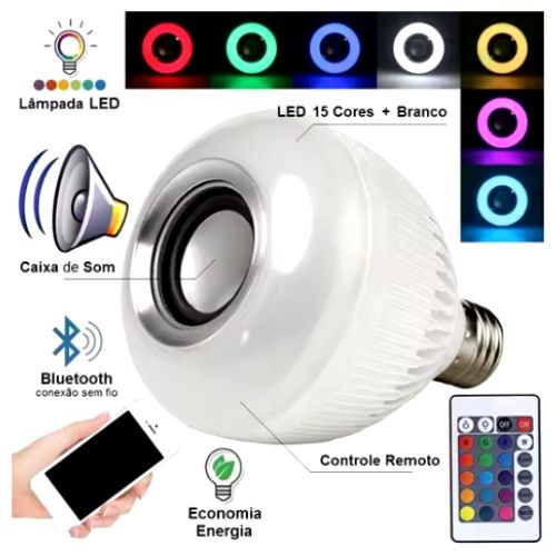 Lâmpada Led Bluetooth com Alto - Falante e Controle Remoto: Música e Cores em um Só Produto - F7X Shop