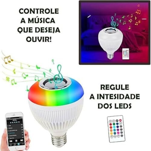 Lâmpada Led Bluetooth com Alto - Falante e Controle Remoto: Música e Cores em um Só Produto - F7X Shop