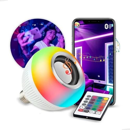 Lâmpada Led Bluetooth com Alto - Falante e Controle Remoto: Música e Cores em um Só Produto - F7X Shop