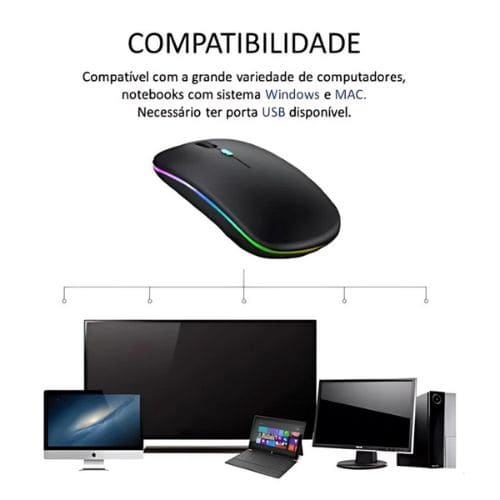 Mouse Bluetooth RGB Bateria Interna Recarregável Longa Duração