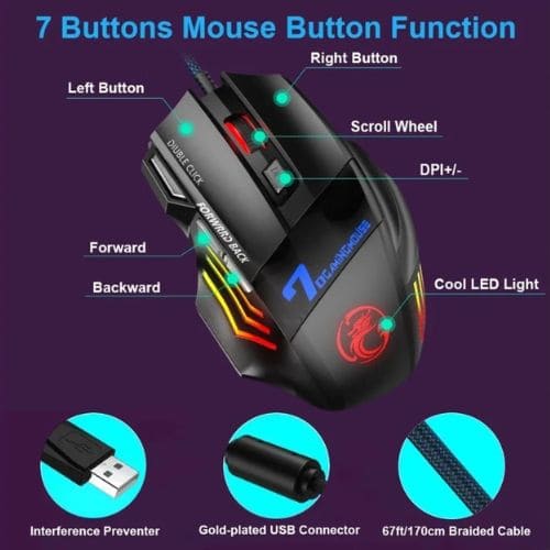 Mouse Gamer Para Jogo Computador 3200dpi com LED Laser X7 USB Botões Profissional