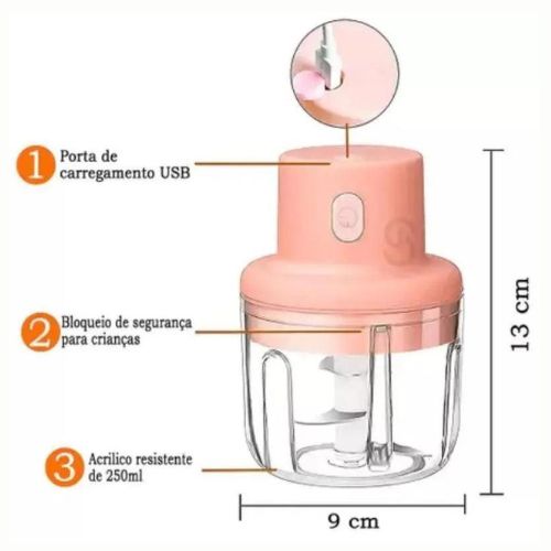 Mini Processador Moedor Elétrico Sem Fio USB Recarregável