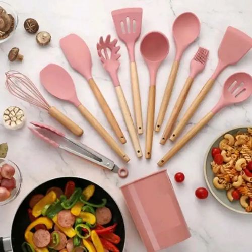 Kit Completo Utensílios de Cozinha em Silicone 12 Peças Antirriscos e Resistentes ao Calor