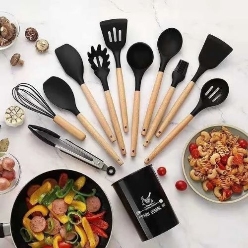 Kit Completo Utensílios de Cozinha em Silicone 12 Peças Antirriscos e Resistentes ao Calor