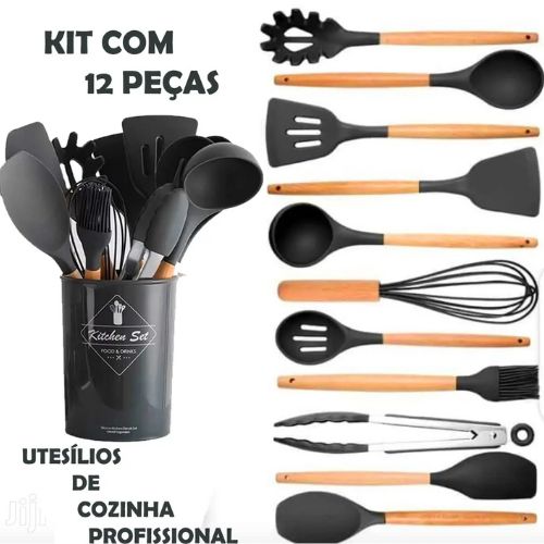 Kit Completo Utensílios de Cozinha em Silicone 12 Peças Antirriscos e Resistentes ao Calor