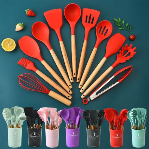 Kit Completo Utensílios de Cozinha em Silicone 12 Peças Antirriscos e Resistentes ao Calor