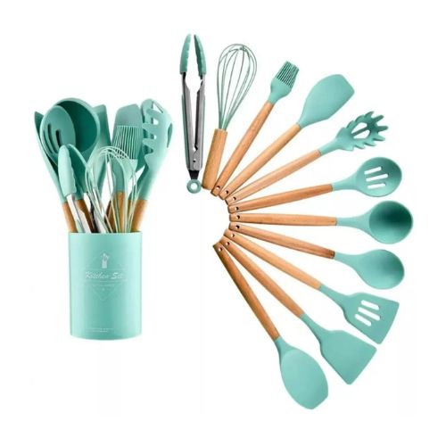 Kit Completo Utensílios de Cozinha em Silicone 12 Peças Antirriscos e Resistentes ao Calor