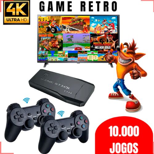 Videogame Nostálgico com 10.000 Jogos Clássicos Game Stick 64GB com 2 Controles