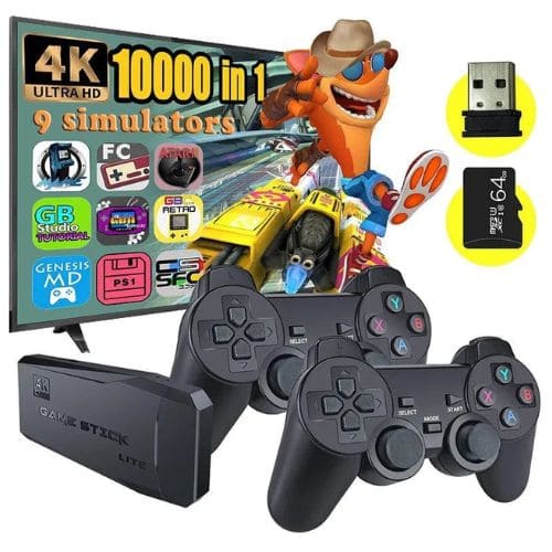 Videogame Nostálgico com 10.000 Jogos Clássicos Game Stick 64GB com 2 Controles