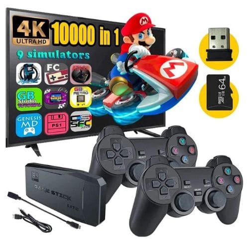 Videogame Nostálgico com 10.000 Jogos Clássicos Game Stick 64GB com 2 Controles