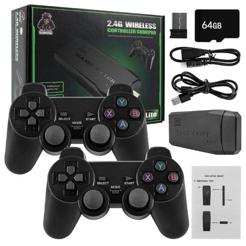 Videogame Nostálgico com 10.000 Jogos Clássicos Game Stick 64GB com 2 Controles