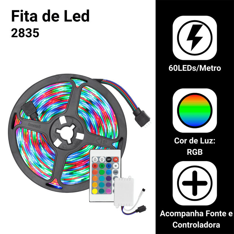 Fita Led RGB Silicone + Controladora e Fonte - F7X Shop